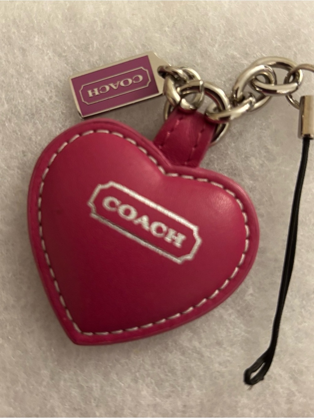 Coach Pink Leather Puffy Heart Key/Phone/Bag Charm